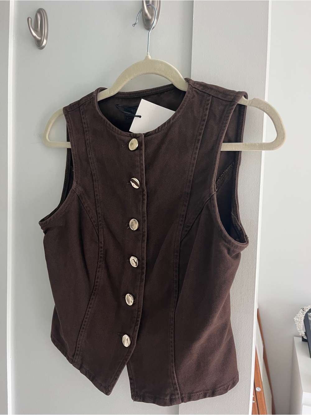 Zara Brown Sleeveless Button-Front Fitted Vest/Top